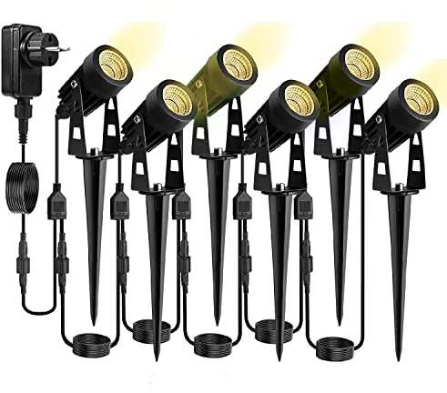 30M Faretto da Giardino Con Picchetto 6 Pezzi, Faretti a LED Esterno Con Picchetti, Luci da Terra Lampada COB IP65 Impermeabile per Prato, Muro