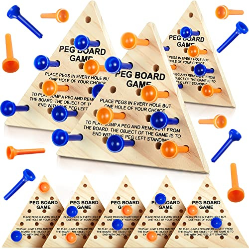 Zhanmai 3 Sets Wooden Triangle Peg Travel Game, Blue & Orange Peg