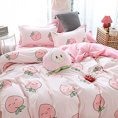 Nayoroom Bettwäsche 135x200 Rosa Pfirsich Bettbezug mit Kissenbezug 80x80cm | ÖKO-TEX, Kawaii Style, Cute, Wendebettwäsche, für Kinder Mädchen, Microfaser, Reißverschluss, 2teilig