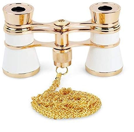 3 X 25 Klassisches Faltbares Opernglas Fernglas Metallkörper Mit Kette Optische Linse Theaterteleskop Retro Design Frauen Geschenke (Farbe : Elfenbein)