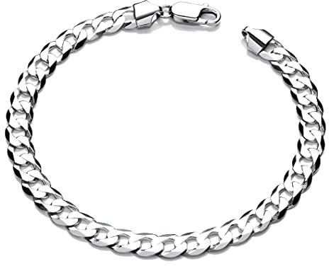 Old English Jewellers Sterling Silver Men's Curb Bracelet - 8.5 inch - 7mm Wide