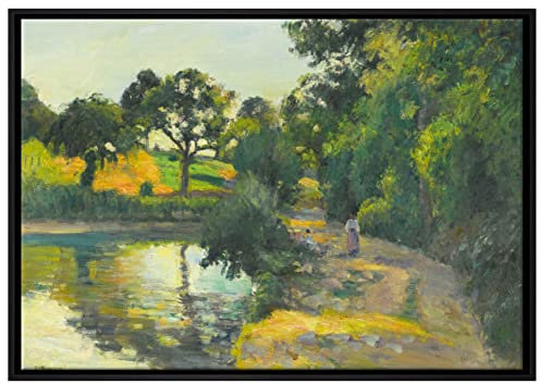 Pixxprint Camille Pissarro - L'ÉTANG AU SOLEIL COUCHANT MONTFOUC Leinwandbild 100x70 cm im Bilderahmen, Wandbild, Schattenfugenrahmen, Kein Poster