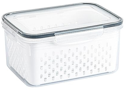 Uposao Fresh Food Storage Containers for Fridge, Vegetable Fruit Storage Container Storage Container with Lid Drain Basket Food Storage Box, Stackable Refrigerator Organizer Bins for Kitchen