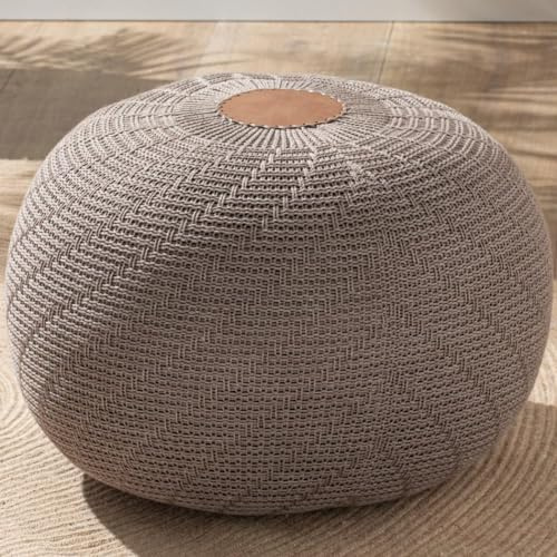 English Home Round Ottoman Pouf Salon - Tricoté Pouffe Tabouret Siège Coussin, Boho Home Decor Extra Seating Floor Cushion pour Salon, Chambre à Coucher, Intérieur, extérieur 37 x 50 cm, Marrone