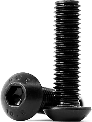 (60 unidades) tornillos de cabeza alomada M6 x 16 mm con hexágono interior, acero al carbono de 10,9 grados, rosca completa, color negro