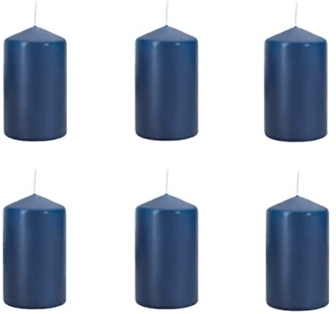 Stumpenkerzen Blau, Durchmesser 6 cm, Höhe 10 cm, Säulenkerzen Dunkelblau Nachtblau, geruchsneutral, lange Brenndauer 30h, Set 6 Stück (1 Box)