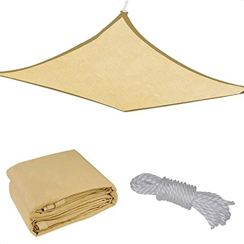 Tenda a Vela Quadrata 5x5M Vela Ombreggiante Impermeabile, Vela Sole Ombra 95% Protezione Solare, Tenda Parasole Giallo Sabbia Tende da Sole per Patio Esterno Giardino Cortile Campeggio Piscina