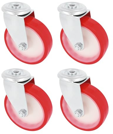 Amig - Pack de 4 Ruedas Giratorias Con Agujero - Ø 100 mm - Peso Máximo 120 Kg - Para Mover Muebles Pesados - Rodamientos de Rodillos - Núcleo Nylon Blanco - Poliuretano Rojo