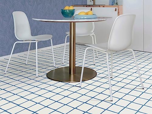 PVC Bodenbelag Vinylboden in blau weissem Fliesen Look, Zuschnitt (2m breit / 3m lang)