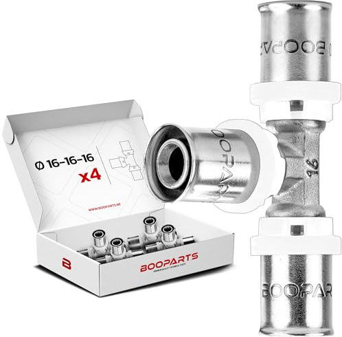 BOOPARTS – 4 Pièces – Té Égal à Sertir Ø16 (16–16–16 mm) | Raccord Multicouche Contour TH | Raccord Plomberie Chauffage Étanche pour Eau Chaude et Sanitaire