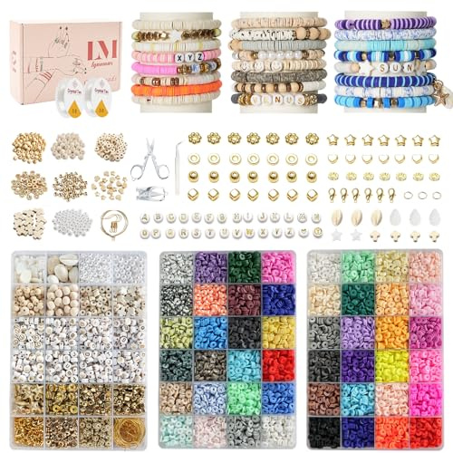 Lynnmos Perlen für Armbänder - 15000 Stück Clay Perlen zum Auffädeln mit Zubehör und Buchstabenperlen für einzigartige DIY Schmuckkreationen