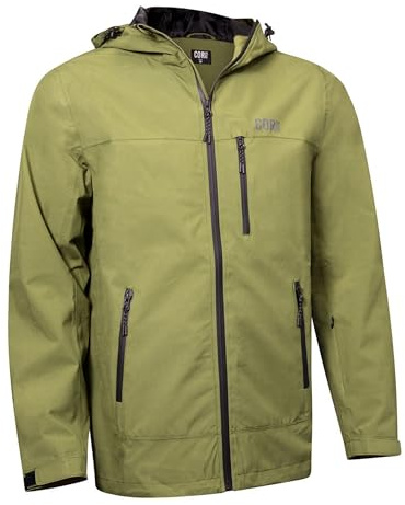 COR Surf Mens Waterproof Stretch Rain Jacket with Hood | All-Season Packable Lightweight Travel Rain Jacket for Men | The Huakai (Green Large)