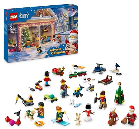 LEGO City Adventskalender 2024, Adventsgeschenk für Kinder ab 5 Jahren, 24 Überraschungen, Minifiguren in Weihnachtspullis, Weihnachtsmann und Frau Weihnachtsmann, Geschenk zu Weihnachten 60436