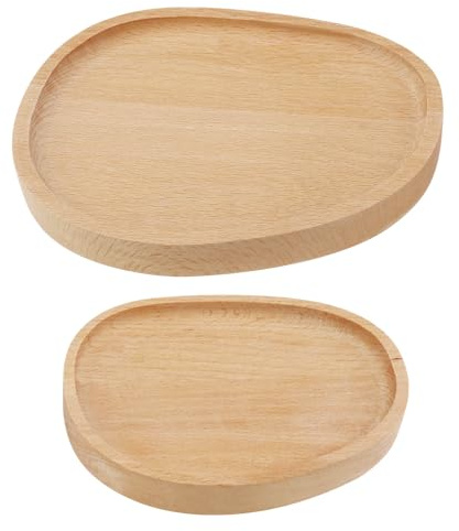 ECSiNG 2pcs Massif Fait à la Main Plateau en Bois Plateaux à Collation en Bois Plateau Ovale Assiettes de Rangement de Table Plateaux de Service Assiettes pour l'affichage des Aliments de Fête