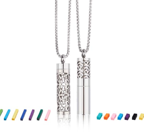 SUPERFINDINGS 2 Stile Essential Oil Halskette Diffusor Öl Aromatherapie Anhänger Mit 2 Stück Filz Pads Austauschbare Parfum Pads Edelstahl Diffusor für Geschenke zum Valentinstag