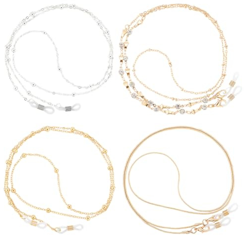 CREATCABIN 4 Stück 4 Stile Brillenketten Brillenkette Sonnenbrillenband Brillenhalterkette Perlenaugen Brillenhalter Um Den Hals Metall Mit Gummischlaufenenden Für Frauen Männer Gold Silber