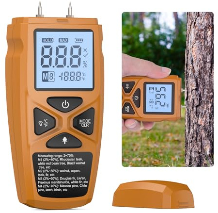 Feuchtigkeitsmessgerät Holz Auflösung 0,1% Ultra Hohe Genauigkeit Schnelle Reaktion Digitaler Feuchtigkeitsmesser Holzfeuchtemessgerät Feuchtigkeitsdetektor Messgerät für Holz Papier Wand (Gelb)