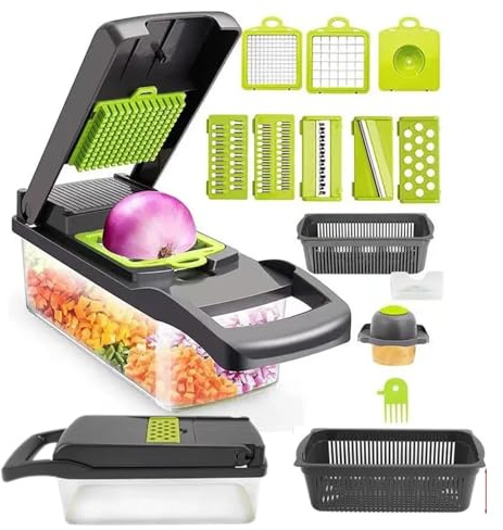 Yazdan 14-in-1 Multifunctional Mini Food Processor – Vegetable & Fruit Chopper, Slicer, Grater, Shredder, Handheld Kitchen Cutter, Easy-to-Use, Efficient Food Prep Tool for Home Cooking