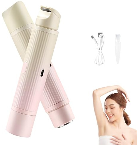Elektrischer Bikini Trimmer für Frauen, 2-In-1 Elektrischer Damenrasierer für Intimbereich/Gesicht, Präzisionsrasierer für Scham Gesicht Achselhöhlen Beine- Leise & Hautfreundlich (Rosa Farbverlauf)