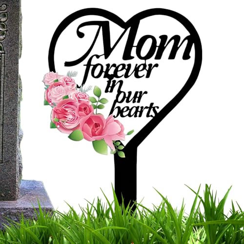Piquet commémoratif en acrylique 2D en forme de cœur et de croix pour l'extérieur - Marqueurs de tombe élégants - Pour pelouse de cimetière