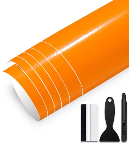 GRTHTATI 30cm x 150cm Gloss Vinyl Wrap for Car Interior & Exterior Self Adhesive Bubble-Free Vinyl Film for Automotive, Motorcycle, Bike (Gloss Orange, 30cm x 150cm)