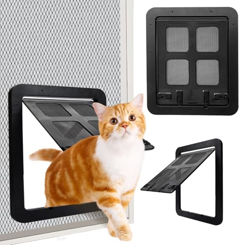 Haustier-Fliegengittertür, Katzentür mit magnetischer Klappe mit Verriegelungsfunktion, abschließbar, für Katzen und kleine Hunde, Fenster, Schwein, einfache Installation