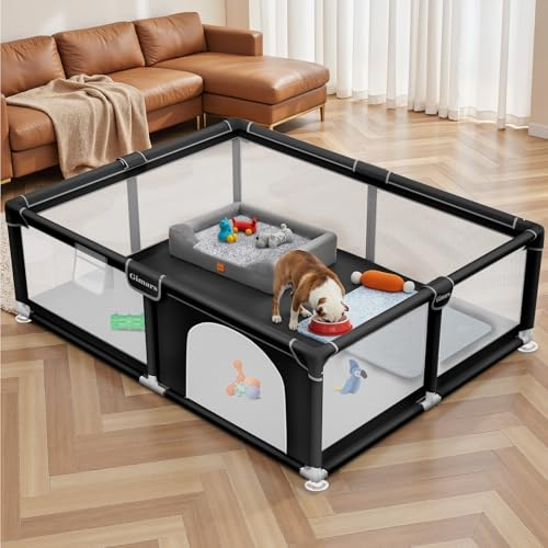 180 x 150 x 66 cm Welpenlaufstall mit Tür, Hundelaufstall für Welpen oder kleine Hunde, Stabiler Sicherheits-Tierlaufstall, Verdickter Stoff, Hochfestes Nylon-Mesh, Für Innen- & Außenbereich, Waschbar