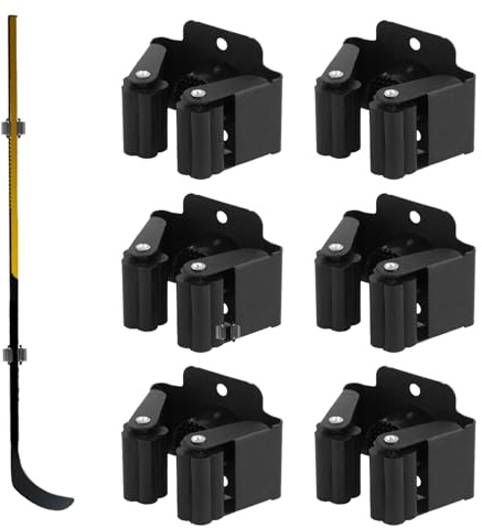 6 Pack Wall Mount Hockey Stick Holder Hooks, Stainless Steel Ice Hockey Stick Organizer Rack with Mounting Hardware Multi-Angle Sports Gear Hooks for Sticks Storage and Display Accessories Decoration