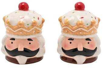 Widdop Santa & Friends Salière et poivrière de Noël en céramique Motif pain d'épices et casse-noisette – Vaisselle de cuisine festive et accessoire de salle à manger