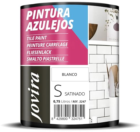 JOVIRA PINTURAS Pintura para Azulejos al Agua, Satinado. Da una imagen nueva a tu cocina y baño. (750 Mililitros, Blanco) -T