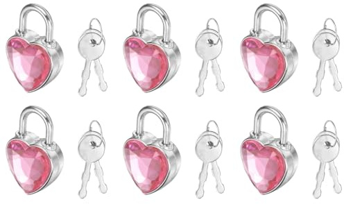 PATIKIL 6Pcs Mini Diary Padlock, Small Metal Heart Shaped Lock Mini Keyed Padlocks with 2 Keys for Diary Book Suitcase Jewelry Box Backpack Luggage, Medium Pink