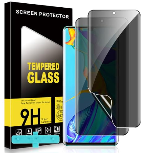 Doxxvai 2 Stück Sichtschutzfolie für Huawei P30 Pro, Fingerabdruck Kompatibel Anti-Spy Privacy Displayschutzfolie, HD TPU Schutzfolie selbstheilend & blasenfrei mit Ladeport Montagehilfe