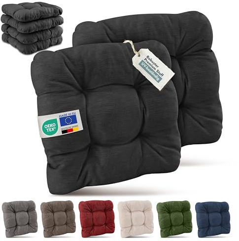 Beautissu 6er Set Premium Stuhlkissen UV-beständig & Robust Polster | 40x40cm Anthrazit Sitzkissen Outdoor 8cm dick Gartenstuhl Sitzpolster Stuhl Kissen Indoor Balkonstühle HighLux SK