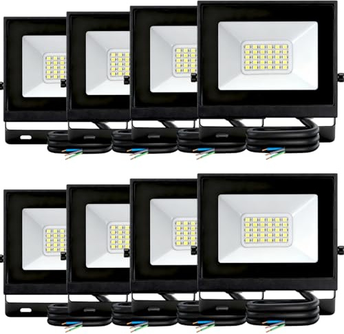 Aigostar Foco LED Exterior 20w 1650LM, Foco Proyectore LED Exterior Impermeable IP65, Focos 28 LEDs, 6500K Blanco Frío para Garaje,Jardín,Patio,Parque, 8pcs