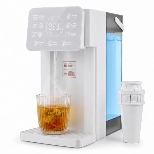 3L Instant Hot Water Dispenser, 6 Temp Settings & 8 Cup Sizes, 3-Second Rapid Heat with Removable Tank, LED Touchscreen & Night Light, Child Lock for Tea, Coffee & Kitchen (White)