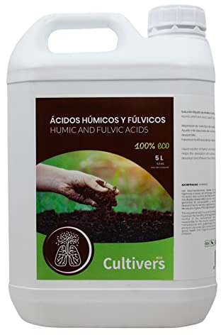 CULTIVERS Humic and Fulvic Acid Fertilizer 5L. Leonardita fertilizer. It boosts soil fertility, improves nutrient absorption capacity and develops the root. Force Humic
