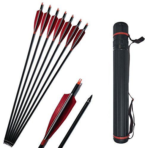 SHARROW 12pcs Carbonpfeile 30 Zoll Pfeile für Bogenschießen Naturfeder 5 Pfeil mit Köcher für Recurvebogen und Compoundbögen