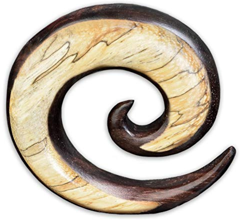 viva-adorno 1 Stück Dehnungsspirale zweifarbig Sono Holz Tamarinde handgeschnitzt Expander Taper Sichel Spirale Ohr Piercing 4-12mm WX7a