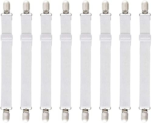 O-Kinee 8 Stück Verstellbare Bettlakenspanner, Betttuchspanner verstellbar Elastische Bettlakenspanner Lakenspanner mit Metallclips matratzenspanner für Bettlaken, Matratze, Bügelbrett Oder Sofa