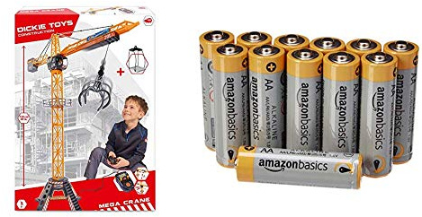 Dickie Toys - 20 346 2412 - Radio Commande - Voiture - Grue Mega Crane & AmazonBasics Lot de 12 Piles alcalines Type AA 1,5 V 2875 mAh (Design Variable)