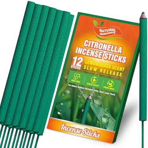 SCENTORINI 12 Bastoncini di Incenso Citronella, per Esterni come Giardini, Balconi e Terrazzi, Tempo di combustione 85 Minuti per Ogno Bastoncini