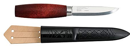 Morakniv Unisex Adult Classic 1/0 con hoja de acero al carbono de 7,6 cm, mango de madera de abedul marrón rojizo y vaina de polímero con correa de cuero 13603, multicolor, estándar