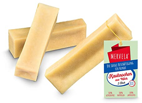 MERVELA® Kaukäse für Hunde | 3 * 170 Gramm | XXL | Käseknochen | Beschäftigung & Belohnung | Käsestangen | Harter Yak Käse Hund | Himalayan Cheese Bones | Langer Kauspaß