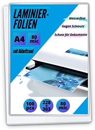 100 PREMIUM Laminierfolien DIN A4 - mit Abheftrand 2 x 80mic (160 mic) - Filex