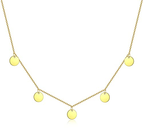 AFSTALR Kette Gold Silber Roségold Damen Halskette mit 5 Runden Plättchen 8mm Edelstahl Chain Choker Schmuck Geschenke für Frauen Wasserfest Länge 40+5cm