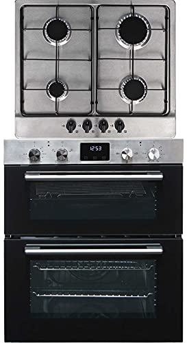 SIA DO111SS 60cm Stainless Steel Built Under Double Electric True Fan Oven & SSG602SS 4 Burner Gas Hob With LPG Kit & FFD