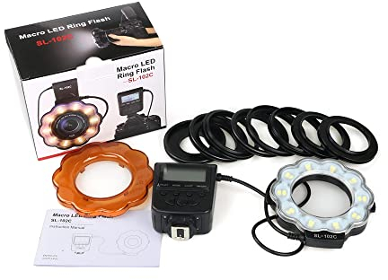 Yidoblo Bague LED Marco Flash Compatible avec Canon, Compatible avec Nikon Pentax, Compatible avec Les caméras Olympus, avec 8 Montures à Anneau