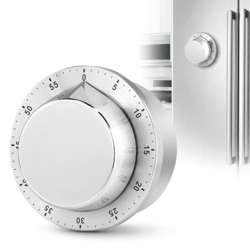 YUMILI Temporizador de Cocina de Acero Inoxidable, Temporizador de Cocina mecánico Manual con Base magnética, Cuenta Regresiva, Herramienta de sincronización para Hornear(Plata)