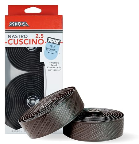 SILCA Nastro Cuscino Bike Handlebar Tape, Black 2.5mm – Extra Thick Bike Bar Tape, Comes with Aluminum End Plugs & Installation Kit – Durable, Comfortable, and Vibration-Damping