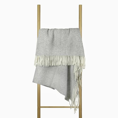 Manta de Lana 140x200 cm, 100% Pura de Nueva Zelanda, Plaid de Lana Suave para Cama y Sofá, Colcha como Cubrecama para Sofás, Elegante Cubrecama con Flecos – Nostra Zelandia Wool Manta Grande